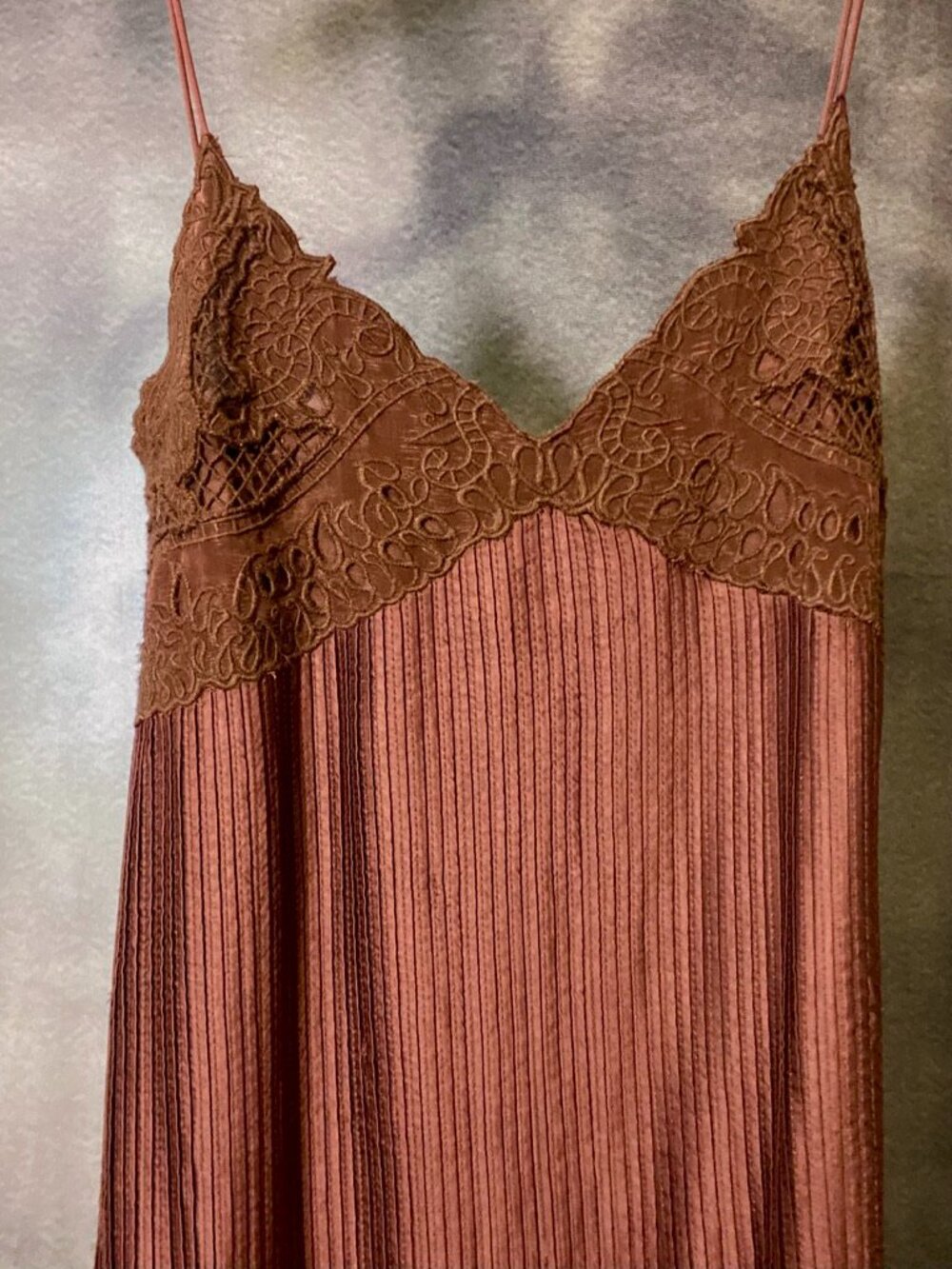Massimo Dutti Brown Pleated Maxi Dress with Lace Detail - Picture 3 of 5